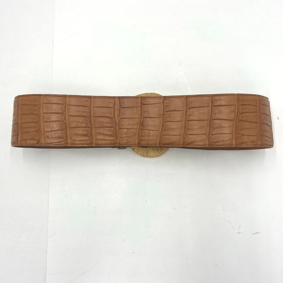Ralph Lauren Womens Crocodile Brown Belt with Wicker Detail MSRP $2250 Size Med - Picture 3 of 15